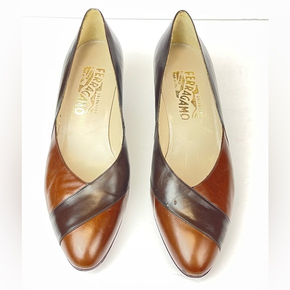Salvatore Ferragamo Brown Leather Heels Size 7.5B - Picture 1 of 9